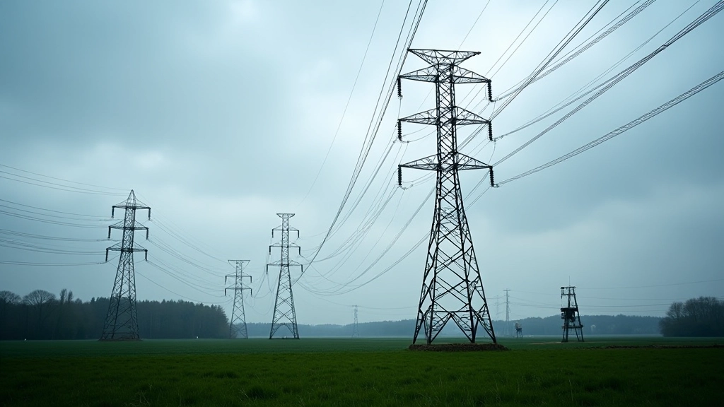 Strommasten und Hochspannungsleitungen in ländlicher Landschaft