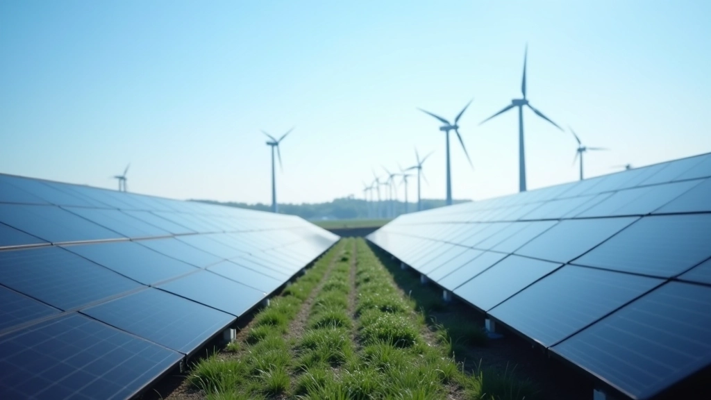 Windkraftanlage und Solarmodule symbolisieren erneuerbare Energien