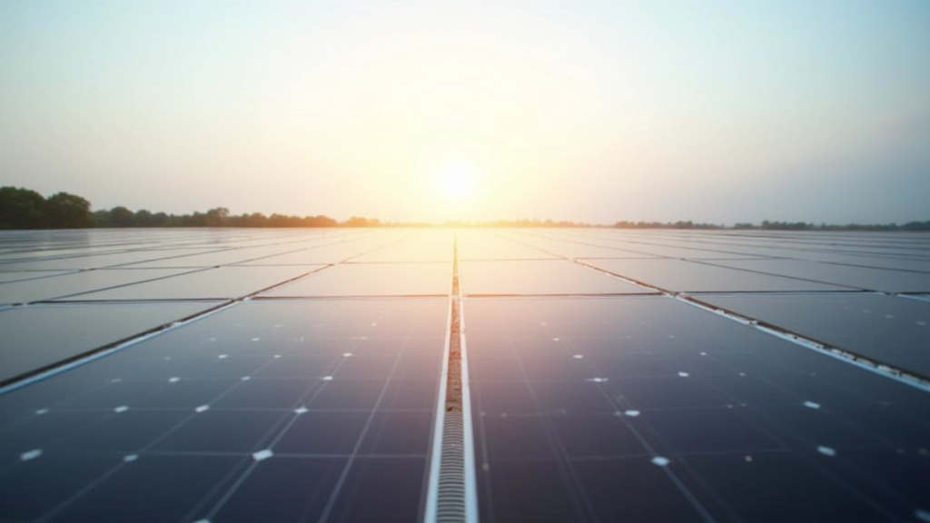 Industrielle Solaranlage mit Hunderten von Paneelen unter strahlender Sonne