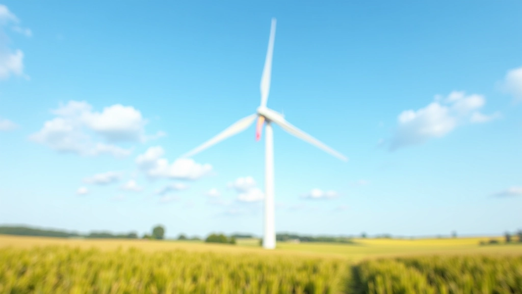 Große moderne Windkraftanlage in grüner Landschaft mit Himmel